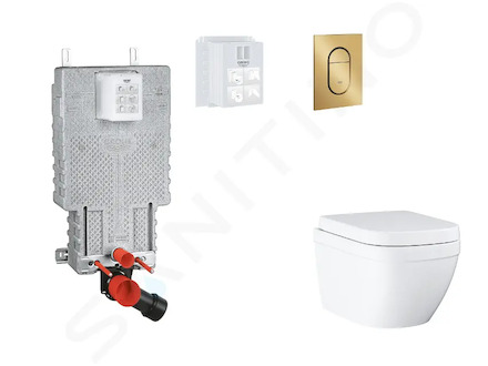 Grohe Uniset - Set předstěnové instalace, klozetu, sedátka SoftClose a tlačítka Arena Cosmopolitan S, Triple Vortex, kartáčovaný