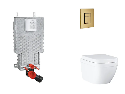 Grohe Uniset - Set předstěnové instalace, klozetu, sedátka SoftClose a tlačítka Skate Cosmopolitan, Triple Vortex, kartáčovaný C