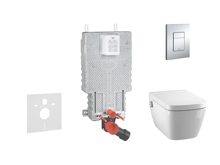 Grohe Uniset - Set předstěnové instalace, sprchovací toalety a sedátka Tece, tlačítka Skate Cosmo, Rimless, SoftClose, chrom 386