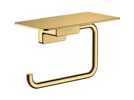 Hansgrohe AddStoris - Držák toaletního papíru s poličkou, leštěný vzhled zlata 41772990