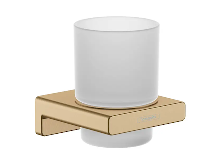 Hansgrohe AddStoris - Sklenka na kartáčky a pastu s držákem, matné sklo/kartáčovaný bronz 41749140