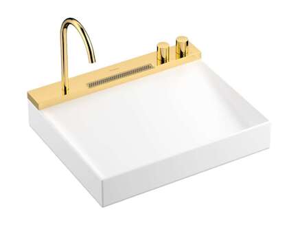 Hansgrohe Avalegra - Umyvadlo 58x48 cm, s termostatickou baterií a sprškou, 2 proudy, bez přepadu, leštěný vzhled zlata 22472990