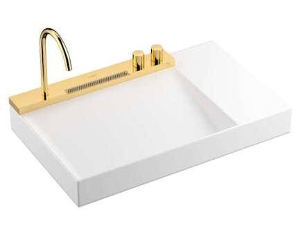 Hansgrohe Avalegra - Umyvadlo 78x48 cm, s termostatickou baterií a sprškou, 2 proudy, bez přepadu, leštěný vzhled zlata 22473990