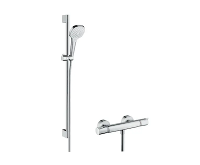 Hansgrohe Croma Select E - Sprchový set Vario s termostatem, 3 proudy, sprchová tyč 90 cm, bílá/chrom 27082400