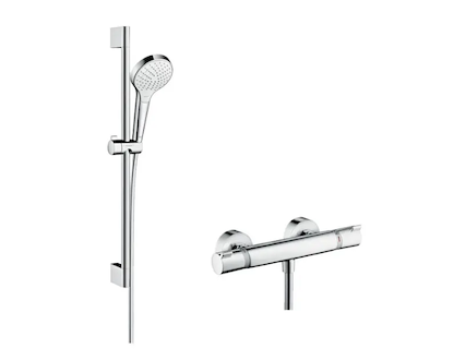 Hansgrohe Croma Select S - Sprchový set Vario s termostatem, 3 proudy, sprchová tyč 65 cm, bílá/chrom 27013400