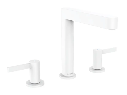 Hansgrohe Finoris - Umyvadlová baterie, 3-otvorová instalace, s výpustí Push-Open, EcoSmart, matná bílá 76034700