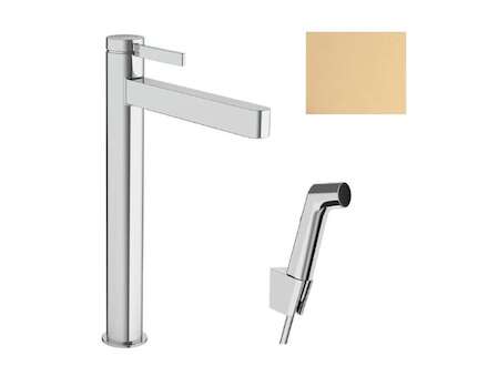 Hansgrohe Finoris - Umyvadlová baterie s výpustí Push-Open a bidetovou sprškou, EcoSmart, kartáčovaný bronz 76220140