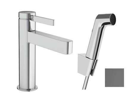 Hansgrohe Finoris - Umyvadlová baterie s výpustí Push-Open a bidetovou sprškou, EcoSmart, kartáčovaný černý chrom 76210340