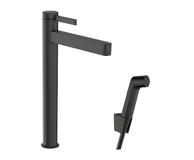 Hansgrohe Finoris - Umyvadlová baterie s výpustí Push-Open a bidetovou sprškou, EcoSmart, kartáčovaný černý chrom 76220340