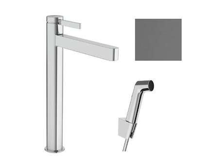 Hansgrohe Finoris - Umyvadlová baterie s výpustí Push-Open a bidetovou sprškou, EcoSmart, kartáčovaný černý chrom 76220340