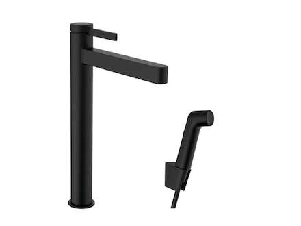 Hansgrohe Finoris - Umyvadlová baterie s výpustí Push-Open a bidetovou sprškou, EcoSmart, matná černá 76220670