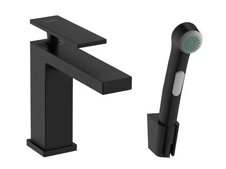 Hansgrohe Tecturis E - Umyvadlová baterie s výpustí Push-Open a bidetovou sprškou, EcoSmart, matná černá 73210670