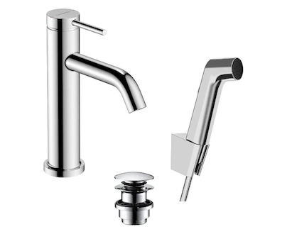 Hansgrohe Tecturis S - Umyvadlová baterie s výpustí Push-Open a bidetovou sprškou, EcoSmart, chrom 73211000