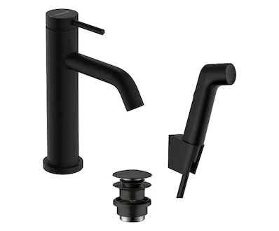 Hansgrohe Tecturis S - Umyvadlová baterie s výpustí Push-Open a bidetovou sprškou, EcoSmart, matná černá 73211670