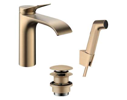 Hansgrohe Vivenis - Umyvadlová baterie s výpustí Push-Open a bidetovou sprškou, EcoSmart, kartáčovaný bronz 75210140