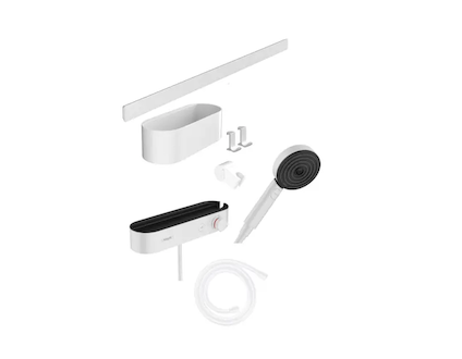 Hansgrohe WallStoris - Set sprchové hlavice 105, 3 proudy, termostatu a koupelnových doplňků, matná bílá 24250700