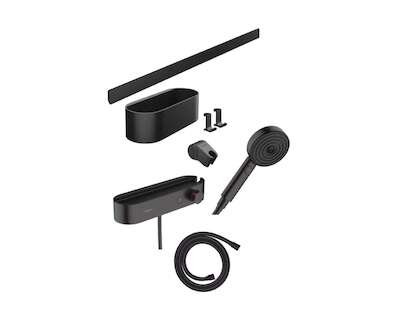 Hansgrohe WallStoris - Set sprchové hlavice 105, 3 proudy, termostatu a koupelnových doplňků, matná černá 24250670
