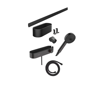 Hansgrohe WallStoris - Set sprchové hlavice 105, 3 proudy, termostatu a koupelnových doplňků, matná černá 24250670