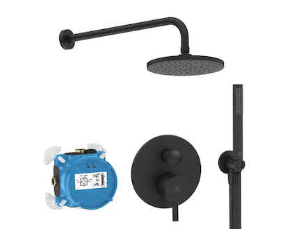 Ideal Standard CeraLine - Sprchový set s baterií pod omítku, s tělesem, průměr 20 cm, matná černá BD193XG