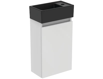 Ideal Standard Eurovit+ - Skříňka s umývátkem, 55x35x20 cm, 1 dvířka, lesklá bílá/hedvábná černá R0578WG