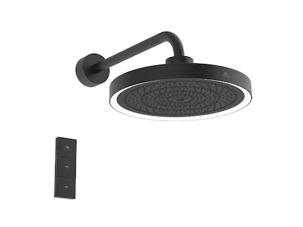 Ideal Standard Idealrain Solos - Hlavová sprcha s připojením, průměr 33 cm, 3 proudy, s LED osvětlením, hedvábná černá A7890XG