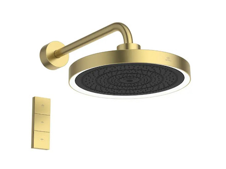 Ideal Standard Idealrain Solos - Hlavová sprcha s připojením, průměr 33 cm, 3 proudy, s LED osvětlením, kartáčované zlato A7890A