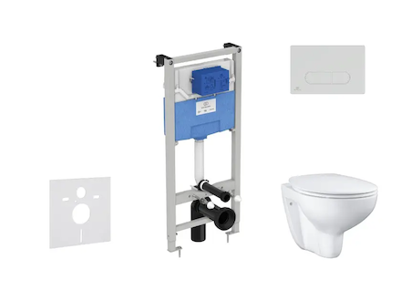 Ideal Standard ProSys - Set předstěnové instalace, klozetu a sedátka  Bau Ceramic, tlačítka Oleas M1, Rimless, SoftClose, chrom 