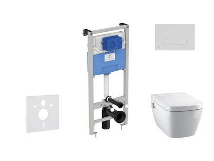 Ideal Standard ProSys - Set předstěnové instalace, sprchovací toalety a sedátka TECEone, tlačítka Oleas M1, Rimless, SoftClose, 