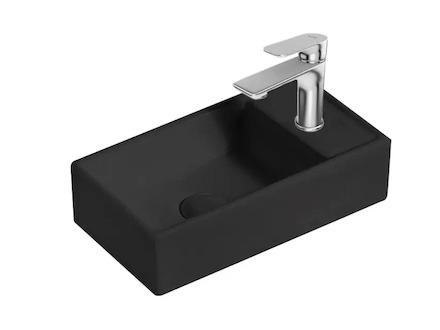 kielle Arkas I - Umývátko 42x23 cm, bez přepadu, 1 otvor pro baterii vpravo, matná černá 30611404R