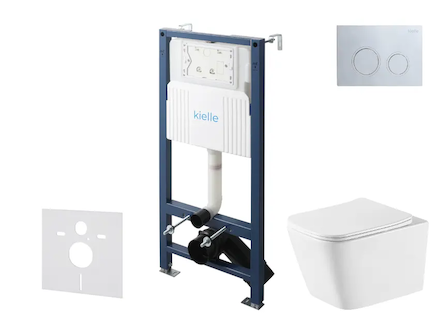 kielle Genesis New - Set předstěnové instalace, klozetu Arkas I, Vortex Rimless+, sedátka softclose a tlačítka Gemini New II, le