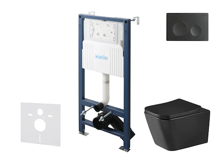 kielle Genesis New - Set předstěnové instalace, klozetu Arkas I, Vortex Rimless+, sedátka softclose a tlačítka Gemini New I, mat