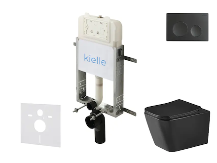 kielle Genesis New - Set předstěnové instalace, klozetu Arkas I, Vortex Rimless+, sedátka softclose a tlačítka Gemini New I, mat