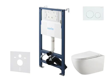 kielle Genesis New - Set předstěnové instalace, klozetu Gaia, Rimless, sedátka softclose a tlačítka Gemini New I, lesklá bílá 30