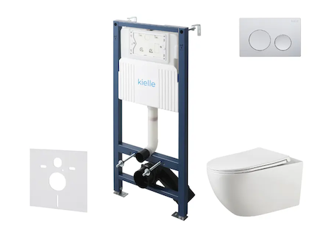 kielle Genesis New - Set předstěnové instalace, klozetu Gaia, Rimless, sedátka softclose a tlačítka Gemini New I, lesklý chrom 3