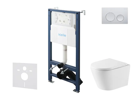kielle Genesis New - Set předstěnové instalace, klozetu Nefia, Vortex Rimless+, sedátka softclose a tlačítka Gemini New I, leskl