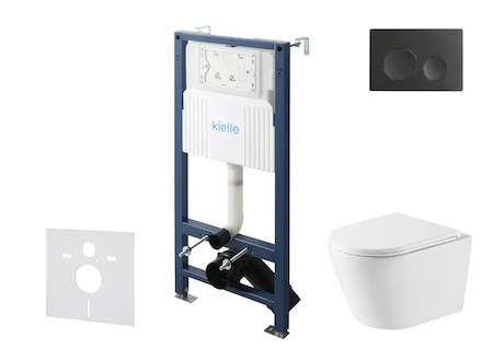 kielle Genesis New - Set předstěnové instalace, klozetu Nefia, Vortex Rimless+, sedátka softclose a tlačítka Gemini New I, matná