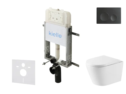 kielle Genesis New - Set předstěnové instalace, klozetu Nefia, Vortex Rimless+, sedátka softclose a tlačítka Gemini New I, matná