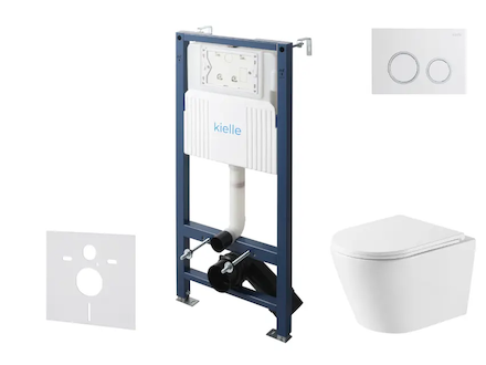kielle Genesis New - Set předstěnové instalace, klozetu Nefia, Vortex Rimless+, sedátka softclose a tlačítka Gemini New II, lesk