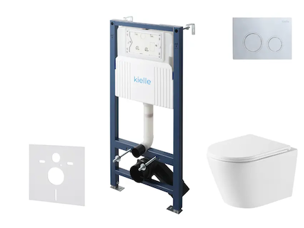 kielle Genesis New - Set předstěnové instalace, klozetu Nefia, Vortex Rimless+, sedátka softclose a tlačítka Gemini New II, lesk