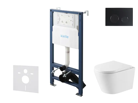 kielle Genesis New - Set předstěnové instalace, klozetu Nefia, Vortex Rimless+, sedátka softclose a tlačítka Gemini New II, matn