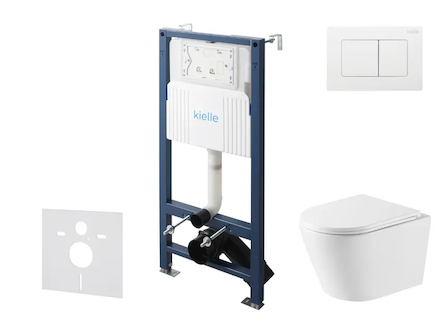 kielle Genesis New - Set předstěnové instalace, klozetu Nefia, Vortex Rimless+, sedátka softclose a tlačítka Gemini New III, les