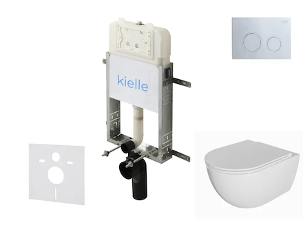 kielle Genesis New - Set předstěnové instalace, klozetu Oudee, Rimless, sedátka softclose a tlačítka Gemini New II, lesklý chrom