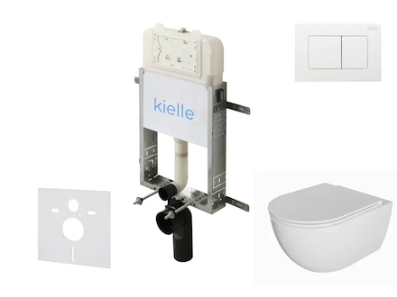 kielle Genesis New - Set předstěnové instalace, klozetu Oudee, Rimless, sedátka softclose a tlačítka Gemini New III, lesklá bílá