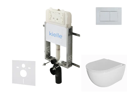 kielle Genesis New - Set předstěnové instalace, klozetu Oudee, Rimless, sedátka softclose a tlačítka Gemini New III, lesklý chro