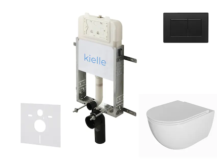 kielle Genesis New - Set předstěnové instalace, klozetu Oudee, Rimless, sedátka softclose a tlačítka Gemini New III, matná černá