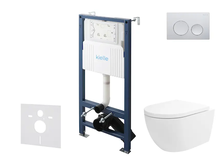 kielle Genesis New - Set předstěnové instalace, klozetu Oudee, Vortex Rimless+, sedátka softclose a tlačítka Gemini New I, leskl