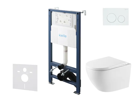 kielle Genesis New - Set předstěnové instalace, klozetu Oudee, Vortex Rimless+, sedátka softclose a tlačítka Gemini New I, leskl