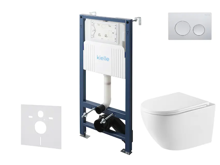 kielle Genesis New - Set předstěnové instalace, klozetu Oudee, Vortex Rimless+, sedátka softclose a tlačítka Gemini New I, leskl