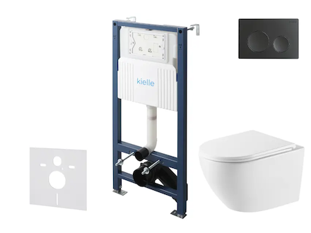 kielle Genesis New - Set předstěnové instalace, klozetu Oudee, Vortex Rimless+, sedátka softclose a tlačítka Gemini New I, matná