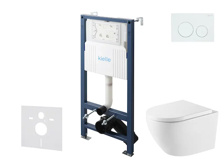 kielle Genesis New - Set předstěnové instalace, klozetu Oudee, Vortex Rimless+, sedátka softclose a tlačítka Gemini New I, leskl